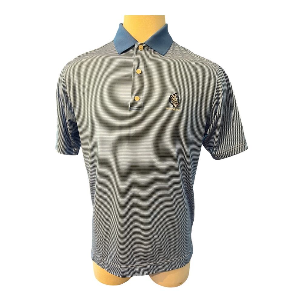 FootJoy FJ Golf Polo Shirt Men’s Medium Blue White Pinstripes Northriver CClub